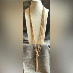 Lydell Jewelry Studio NWT Multistrand Goldtone Long  Necklace with Knot & Fringe